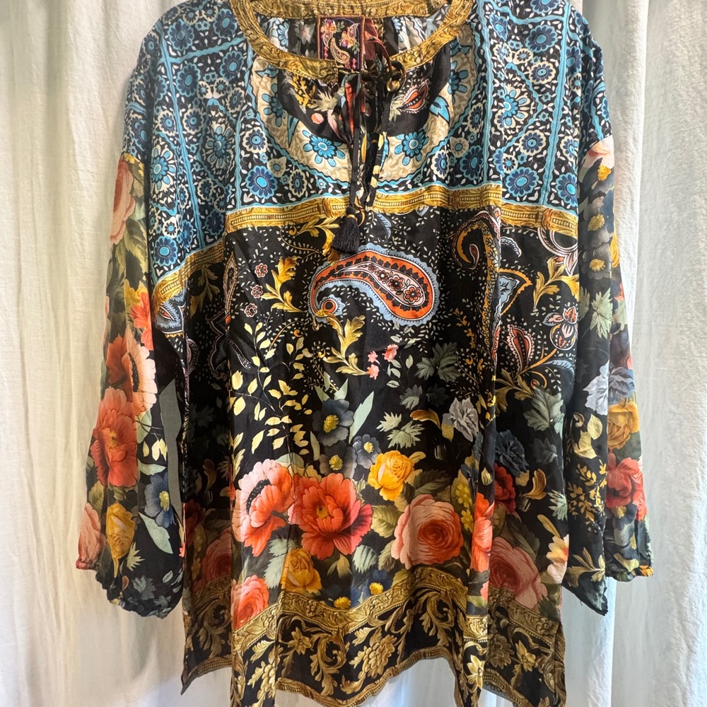 XXL Johnny Was Leto Margot Silk Multicolor Floral Paisley Blouse